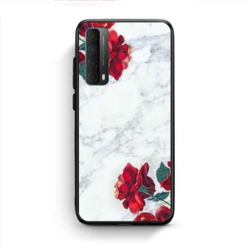 Huawei P Smart 2021 red roses marble Black Glossy Θήκη