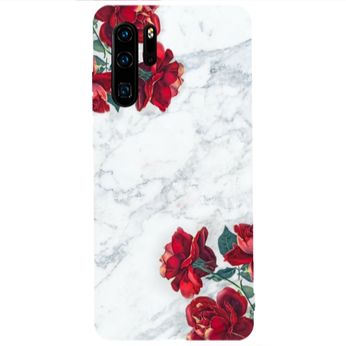 Huawei P30 Pro red roses marble Transparent Silicone TPU Θήκη