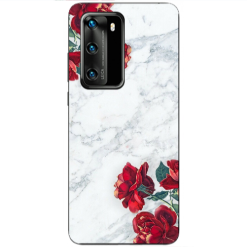 Huawei P40 red roses marble Transparent Silicone TPU Θήκη