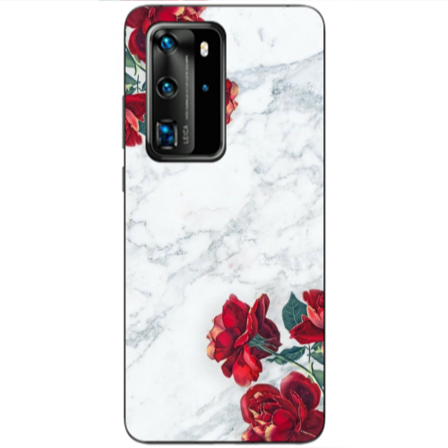 Huawei P40 Pro red roses marble Transparent Silicone TPU Θήκη