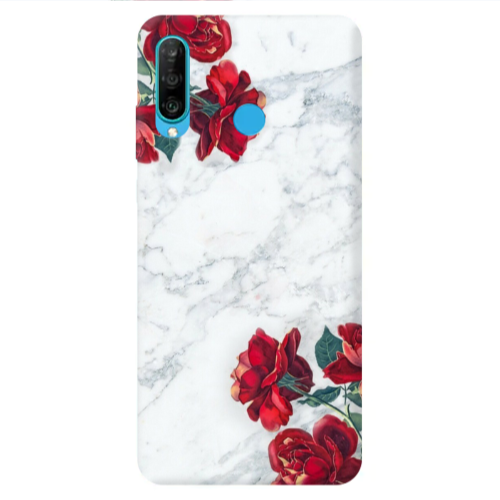 Huawei P30 Lite red roses marble Transparent Silicone TPU Θήκη