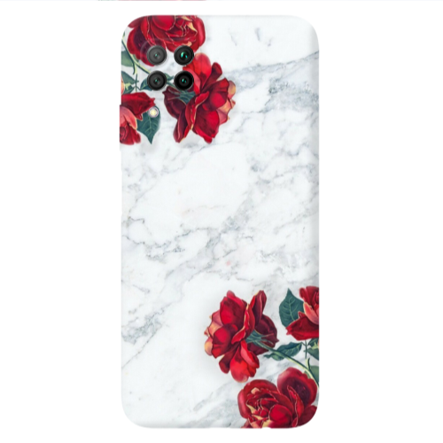 Huawei P40 Lite red roses marble Transparent Silicone TPU Θήκη