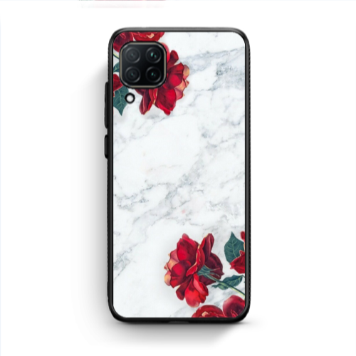 Huawei P40 Lite red roses marble Black Glossy Θήκη