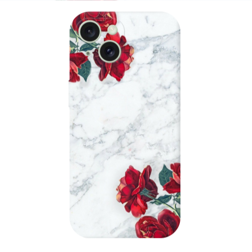 Apple iPhone 15 red roses marble Transparent Silicone TPU Θήκη