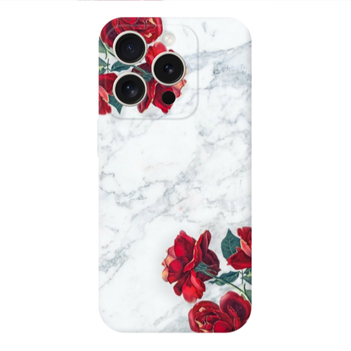 Apple iPhone 15 Pro red roses marble Transparent Silicone TPU Θήκη