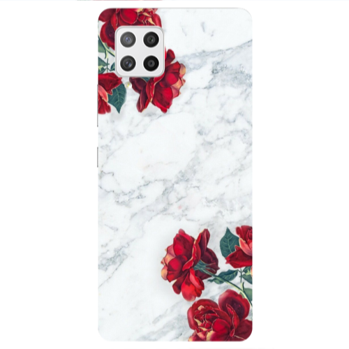 Samsung A42 5G red roses marble Transparent Silicone TPU Θήκη