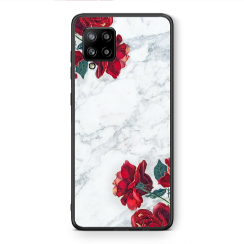 Samsung A42 5G red roses marble Black Glossy Θήκη
