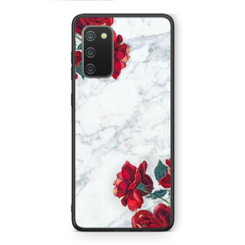 Samsung A02s red roses marble Black Glossy Θήκη