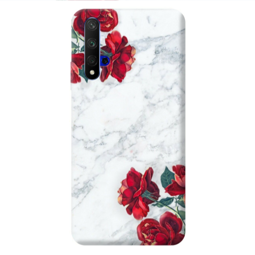 Huawei Nova 5 T red roses marble Transparent Silicone TPU Θήκη