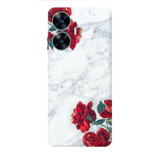 Realme C55 red roses marble Transparent Silicone TPU Θήκη