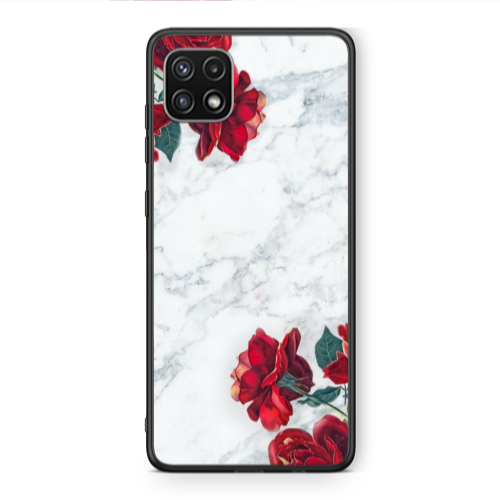Samsung A22 5G red roses marble Black Glossy Θήκη