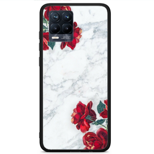 Realme 8 i red roses marble Black Glossy Θήκη