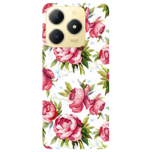 Realme C61 Pink Roses Transparent Silicone TPU Θήκη