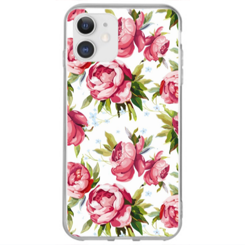 Apple iPhone 12 Pink Roses Transparent Silicone TPU Θήκη