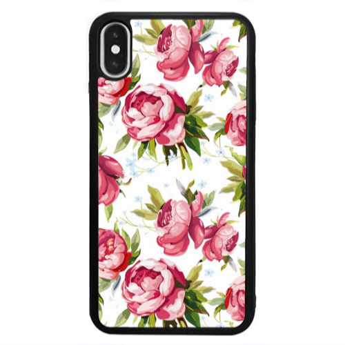 Apple iPhone X Pink Roses Black Glossy Θήκη