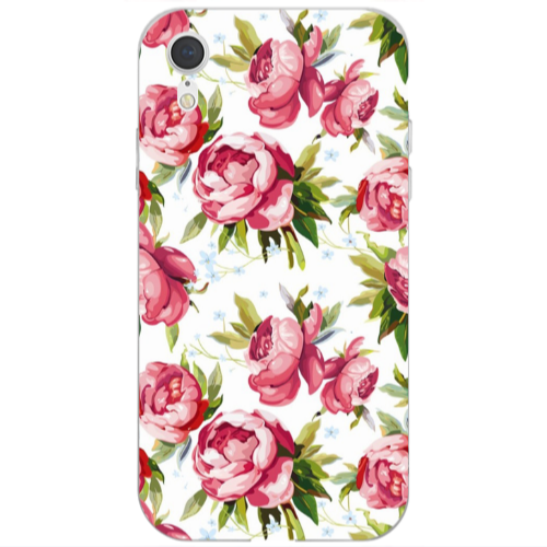 Apple iPhone Xr Pink Roses Transparent Silicone TPU Θήκη