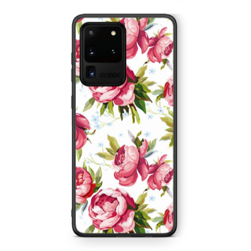 Samsung S20 Ultra Pink Roses Black Glossy Θήκη
