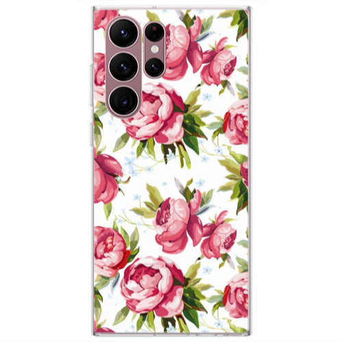 Samsung S22 Ultra Pink Roses Transparent Silicone TPU Θήκη