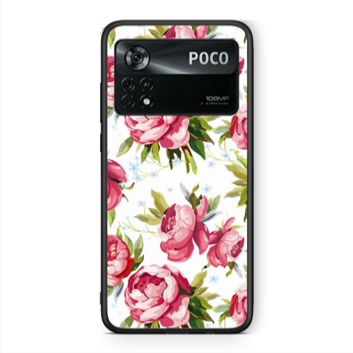 Xiaomi Poco X4 Pro Pink Roses Black Glossy Θήκη