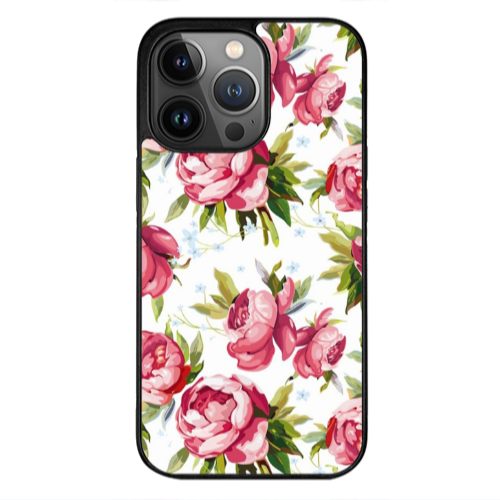 Apple iPhone 12 Pro Max Pink Roses Black Glossy Θήκη