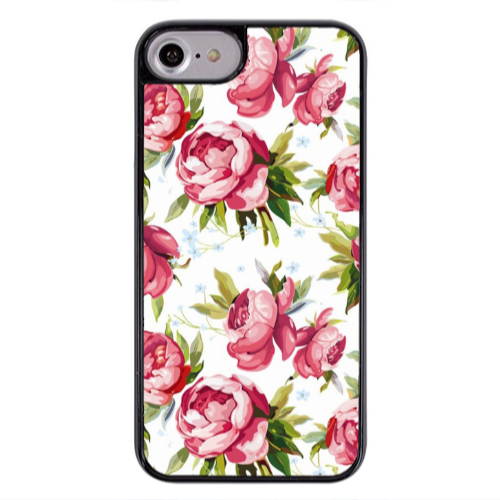Apple iPhone 7 Pink Roses Black Glossy Θήκη