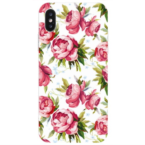 Apple iPhone Xs Pink Roses Transparent Silicone TPU Θήκη