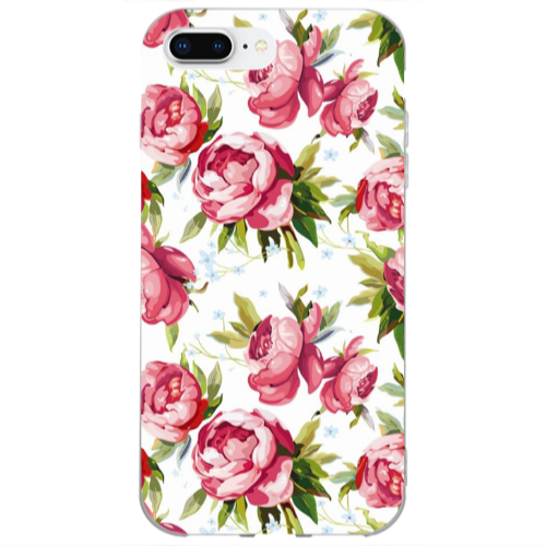 Apple iPhone 7 Plus Pink Roses Transparent Silicone TPU Θήκη