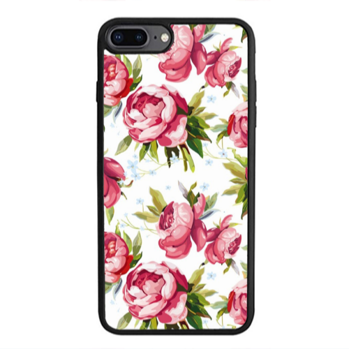 Apple iPhone 7 Plus Pink Roses Black Glossy Θήκη