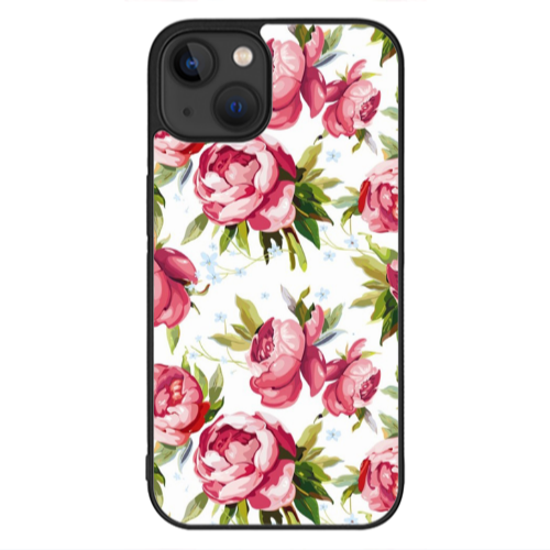 Apple iPhone 13 Mini Pink Roses Black Glossy Θήκη