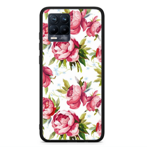 Realme 8  Pink Roses Black Glossy Θήκη