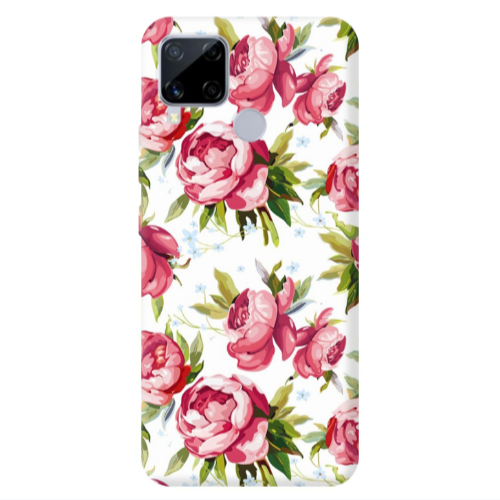 Realme C25 Pink Roses Transparent Silicone TPU Θήκη