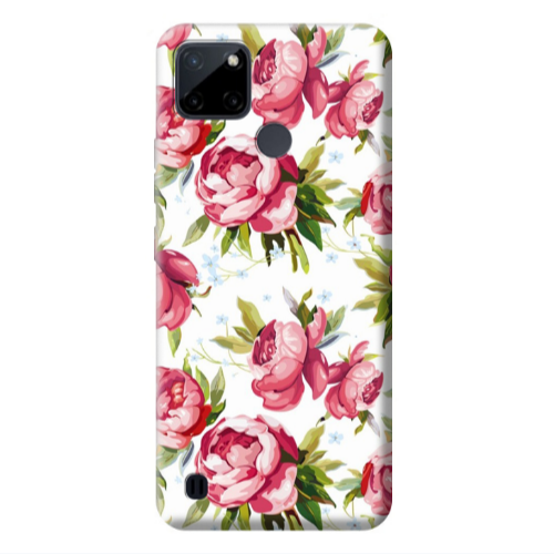 Realme C25Y Pink Roses Transparent Silicone TPU Θήκη