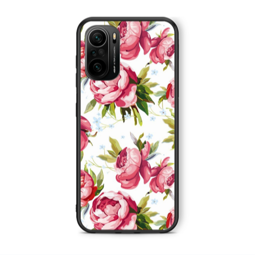 Xiaomi Poco F3 Pink Roses Black Glossy Θήκη