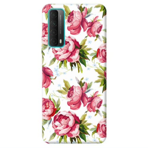 Huawei P Smart 2021 Pink Roses Transparent Silicone TPU Θήκη