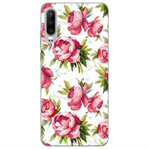 Huawei P30 Pink Roses Transparent Silicone TPU Θήκη