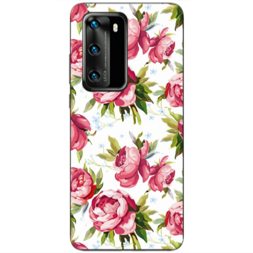 Huawei P40 Pink Roses Transparent Silicone TPU Θήκη
