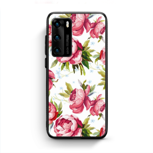 Huawei P40 Pink Roses Black Glossy Θήκη