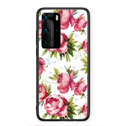 Huawei P40 Pro Pink Roses Black Glossy Θήκη