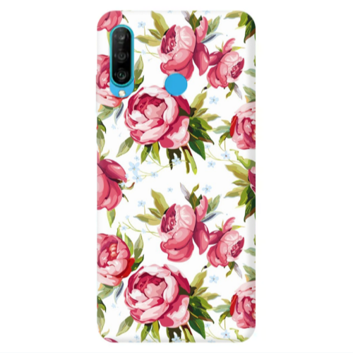 Huawei P30 Lite Pink Roses Transparent Silicone TPU Θήκη