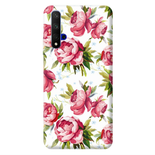 Huawei Nova 5 T Pink Roses Transparent Silicone TPU Θήκη
