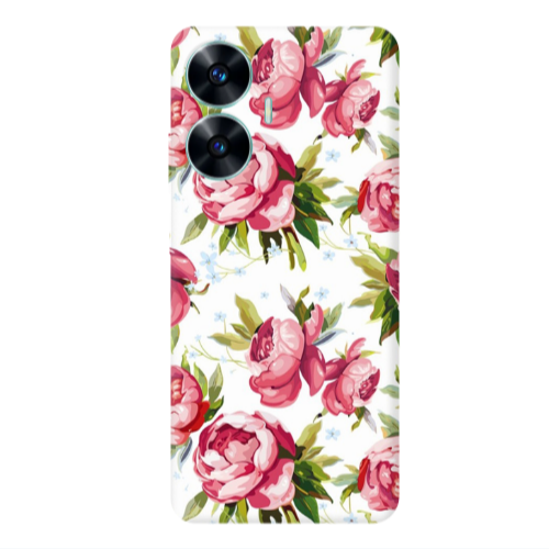 Realme C55 Pink Roses Transparent Silicone TPU Θήκη