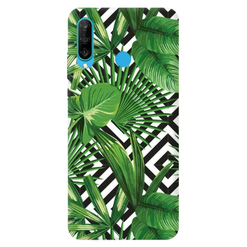 Huawei P30 Lite Green Laves arrow Transparent Silicone TPU Θήκη