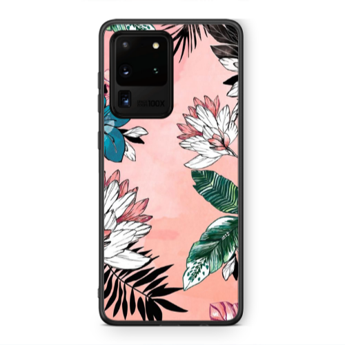 Samsung S20 Ultra Tropical flowers Black Glossy Θήκη