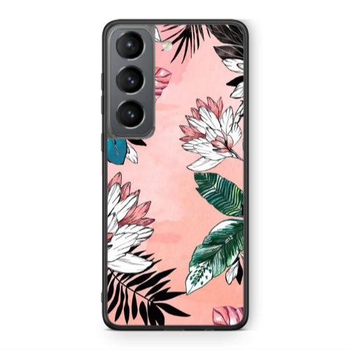Samsung S21 Tropical flowers Black Glossy Θήκη