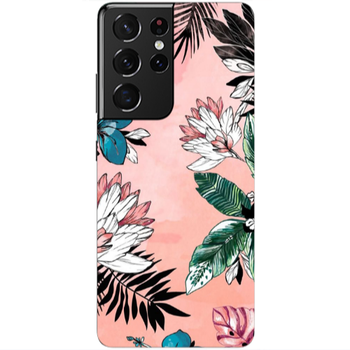 Samsung S21 Ultra Tropical flowers Transparent Silicone TPU Θήκη