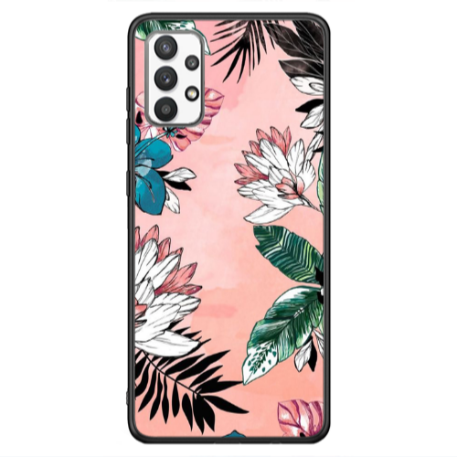 Samsung A13 4G Tropical flowers Black Glossy Θήκη