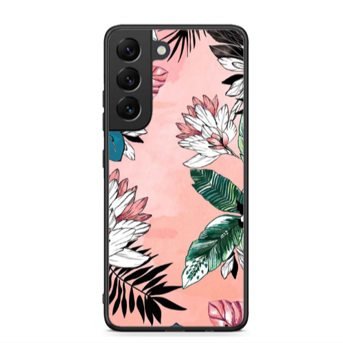 Samsung S22 Tropical flowers Black Glossy Θήκη