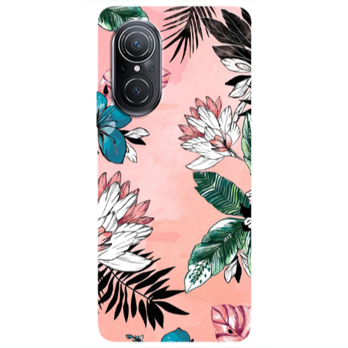 Huawei Nova 9 SE Tropical flowers Transparent Silicone TPU Θήκη
