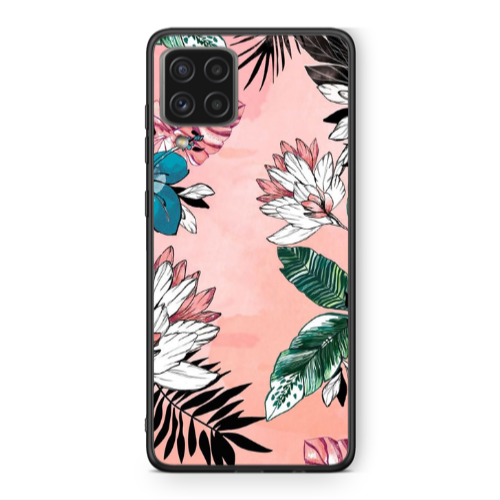 Samsung A22 4G Tropical flowers Black Glossy Θήκη