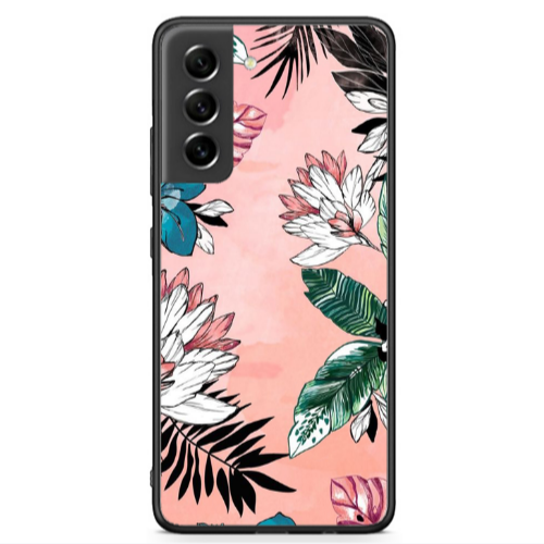 Samsung S21 FE Tropical flowers Black Glossy Θήκη